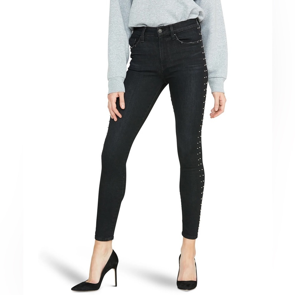Hudson Women’s Barbara Super Skinny Ankle Black Stretch Silver Studded Jeans
